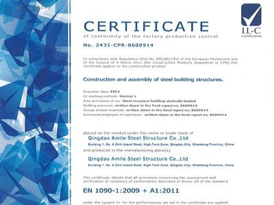CE Certificate -- Amile Group steel structures