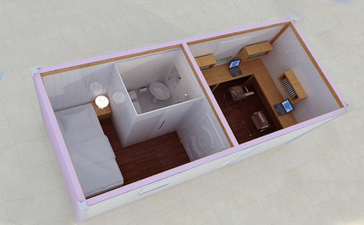 Container house units stacked and configured for field camp
